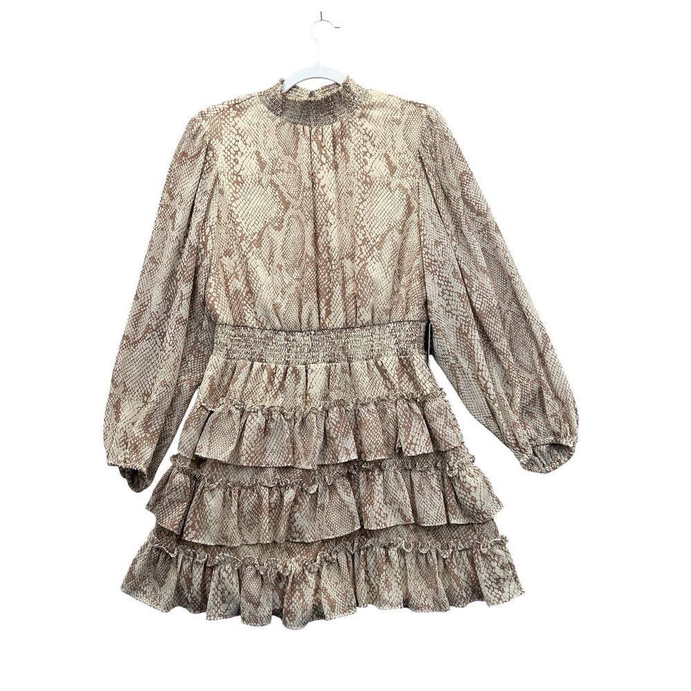 Express Ruffled Tier Dress Long Sleeves Sheer Cocktail Evening Size L New NWT